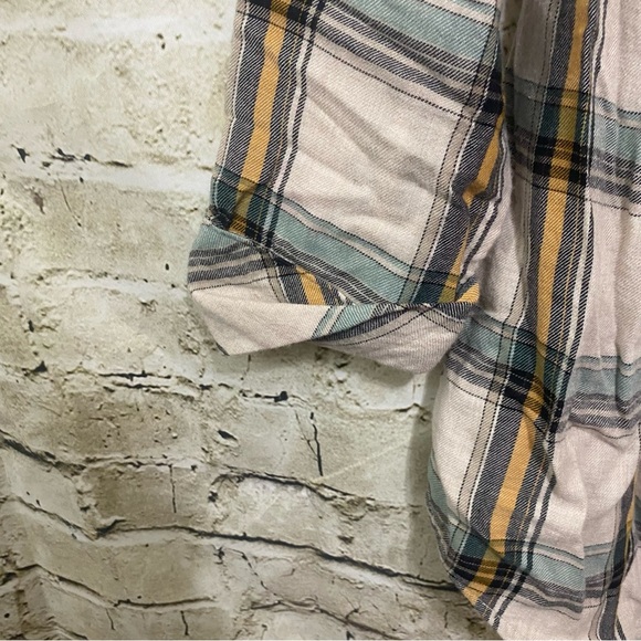 J Jill Beige Green Plaid Flannel Soft Cuffed 3/4 Sleeve Top - Picture 3 of 6